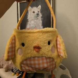 Yellow Chick Plush Easter Basket Bag